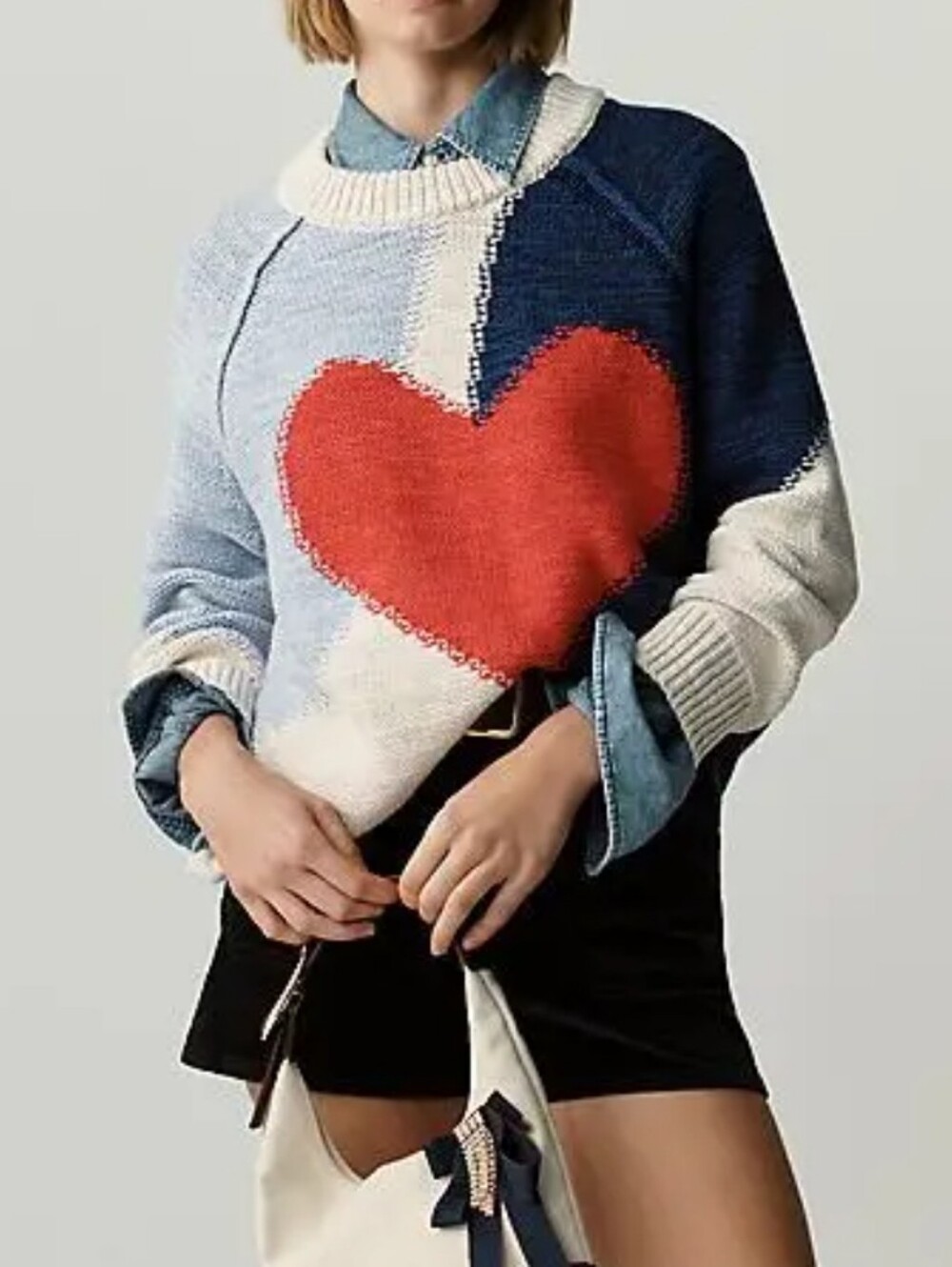 Pilcro Long-Sleeve Oversized Crew-Neck Cotton Heart Sweater Size Large